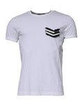 Men's White Stripes Crew Neck Short Sleeves T-Shirt Cotton
