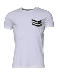 Men's White Stripes Crew Neck Short Sleeves T-Shirt Cotton