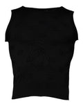 Men's Black Silk Round Neck Sleeveless T-Shirt