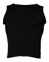 Men's Black Silk Round Neck Sleeveless T-Shirt