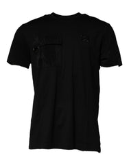 Men's Black Crew Neck Short Sleeve T-Shirt Cotton Viscose Nylon
