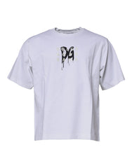 Men's White Dg Logo Cotton Crew Neck T-Shirt Nylon Elastane