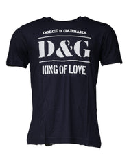 Men's Blue D&g King Of Love Cotton Crew Neck T-Shirt