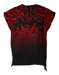 Men's Red Leopard Print Cotton Sleeveless T-Shirt Black And