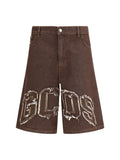 GCDS Logo-Embroidered Denim Bermuda Shorts — Brown