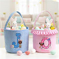 Orejas de conejo personalizado lindo Wreath personaje de dibujos animados Inicial Plaid Cesta de Pascua con nombre Día de Pascua Huevos de caza de regalo para los niños