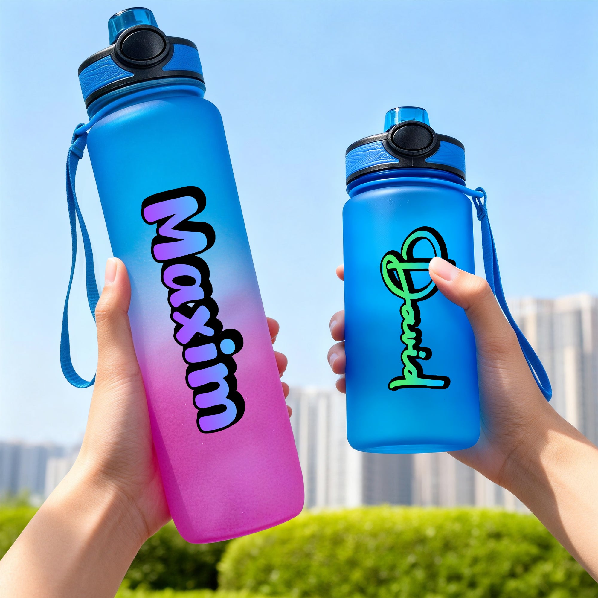 Personalizada Gradiente de color 17 oz / 32 oz Deportes Botella de agua con el nombre de uso diario Deportes Regalo para Adolescentes amantes del deporte