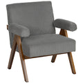 Wide Seat Corduroy Accent Chair with Padded Armrests & Solid Wood Legs Dark Grey