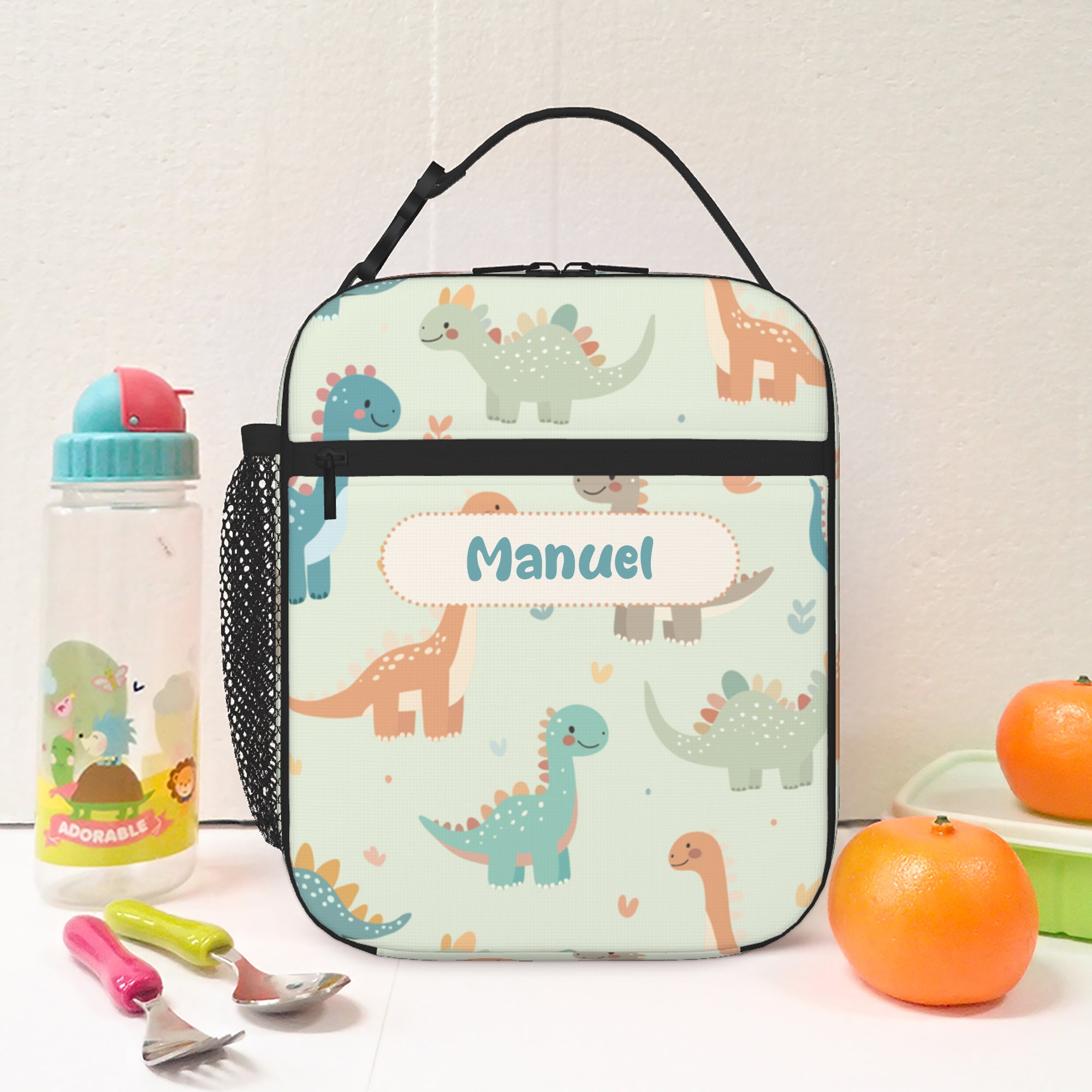 Bolsa isotérmica personalizada para el almuerzo con nombre y diseño de dibujos animados de colores regalo de cumpleaños o vuelta al cole para niños