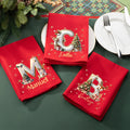 Servilleta reutilizable roja personalizada de 100% algodón con reno estilo dibujo animado decoración de mesa regalo de Navidad para familia y amigos