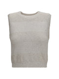 Brunello Cucinelli Sequin-Embellished Knit Vest — Beige