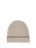 Brunello Cucinelli M2240900 Ribbed Cashmere Beanie — Beige