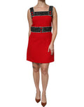 Women's Red Wool Sleeveless A-Line Flared Mini Dress Black And