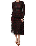 Women's Black Red Polka Dot Silk Layered Midi Dress And
