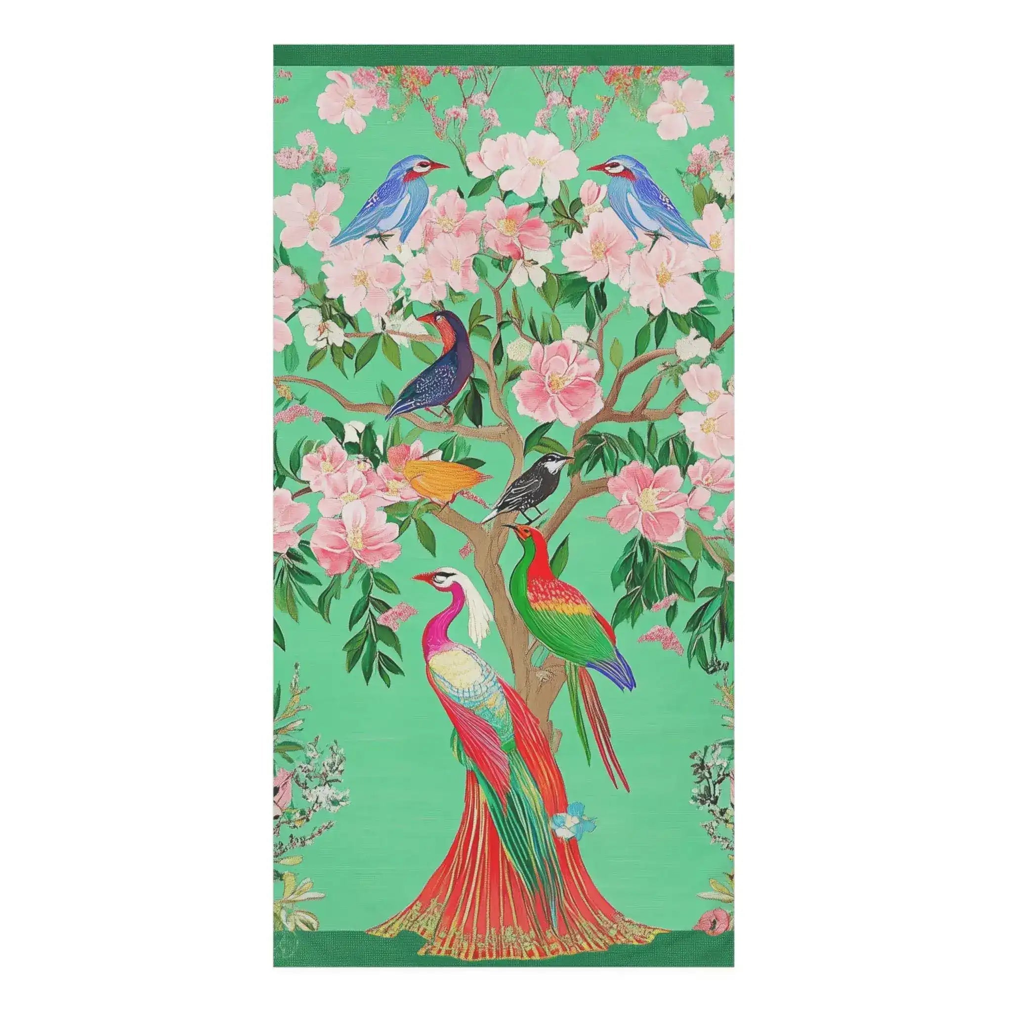 Vibrant Floral and Bird Paradise Bath Towel