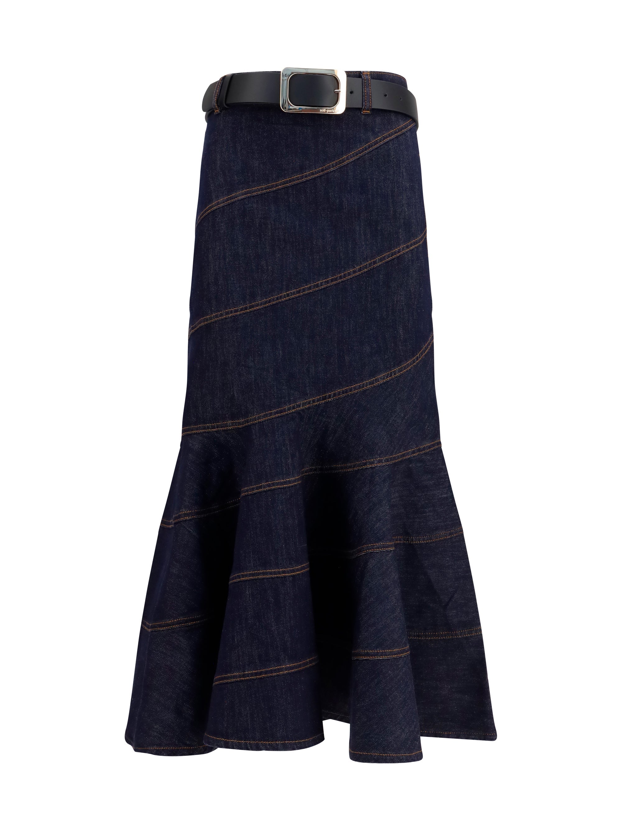 Self-Portrait Denim Mermaid Skirt — Navy