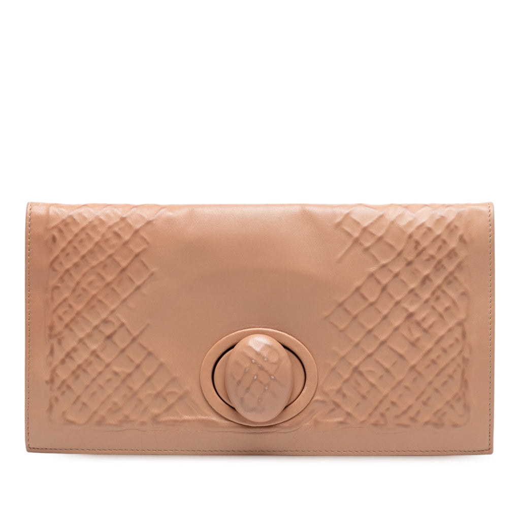 Nappa Embossed Intrecciato Turn Lock Clutch