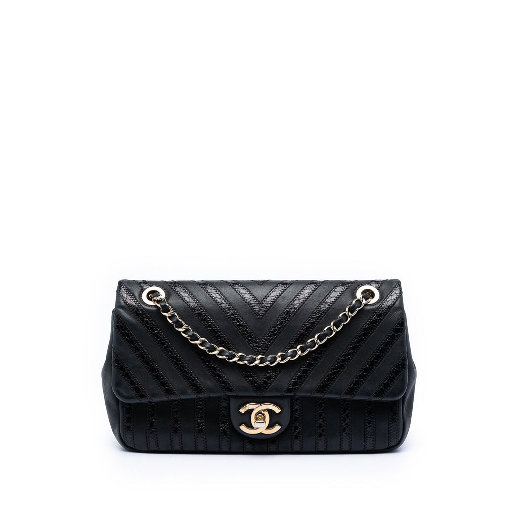 Chevron Python Embossed Calfskin and Suede Single Flap