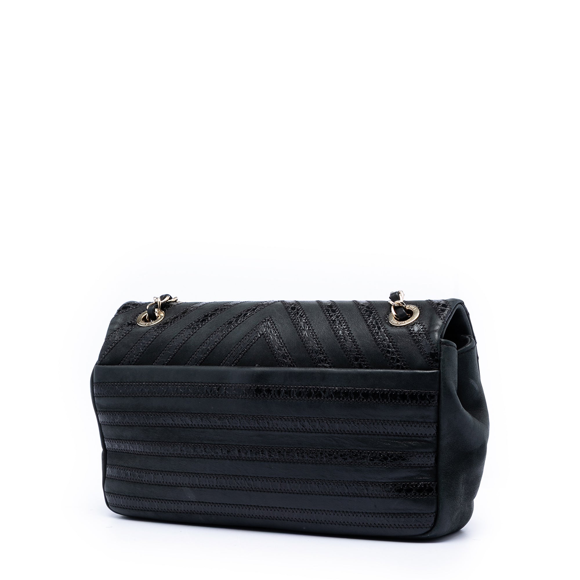 Chevron Python Embossed Calfskin and Suede Single Flap