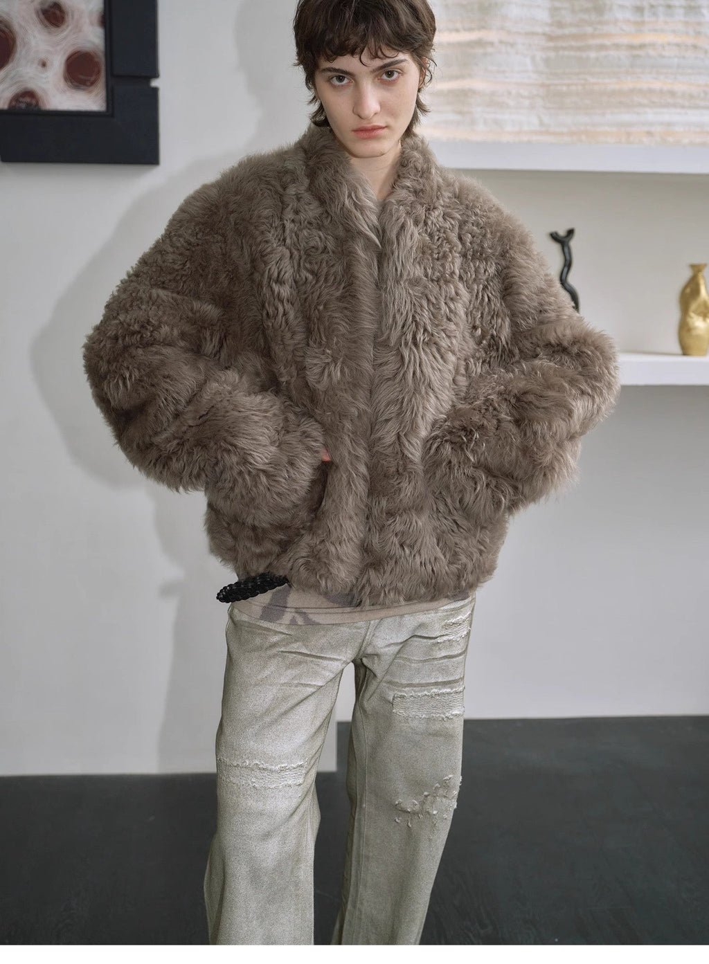 Autumn Basel imported Tuscan sheepskin half-roll short casual fur coat