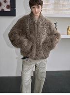 Autumn Basel imported Tuscan sheepskin half-roll short casual fur coat