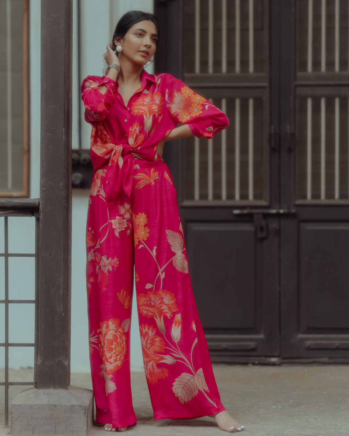 Rani Pink Printed Co-Ord Set By KYNAH, Luxury Indian Fashion & Bridal Wear