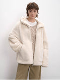 Otaru Snow casual hooded silhouette dropped shoulder merino wool sheepskin fur coat for women