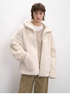 Otaru Snow casual hooded silhouette dropped shoulder merino wool sheepskin fur coat for women