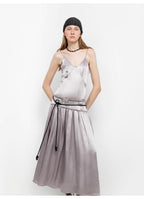 Girls' Letterhead Luxurious and light, glossy and silky 100% acetate low-waisted long suspender dress