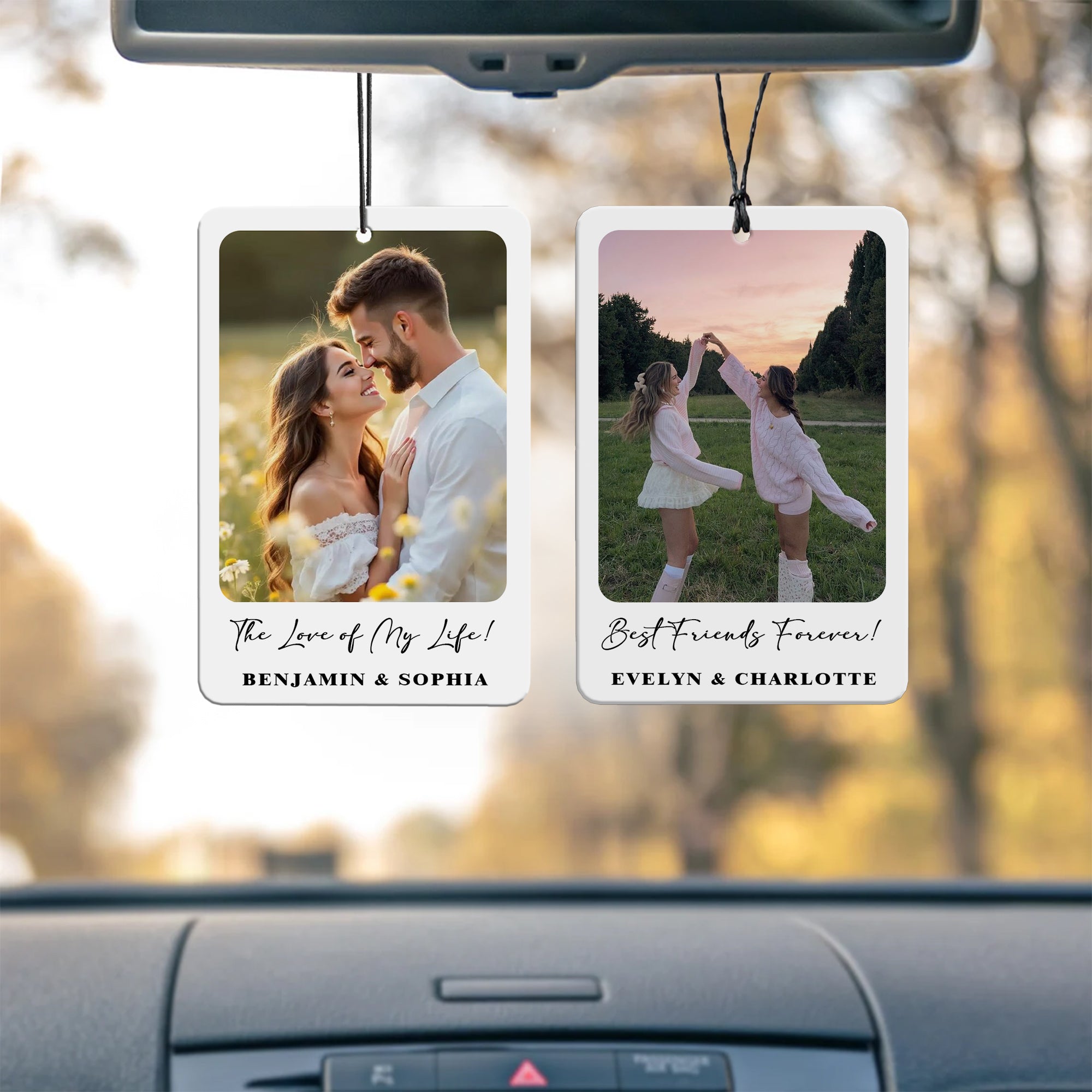 Personalizado Foto ligero coche ambientador ornamento con texto coche habitación uso aniversario regalo para parejas padres