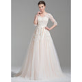 Bridal Wedding Dress White 1 2 Sleeve Long V-Neck Ball-Gown Princess