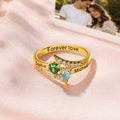 Anillo de Promesa de Piedra de Nacimiento de Corazón Doble Personalizado con Nombres y Texto Grabados Joyería Delicada Regalo de Boda de Cumpleaños para Pareja Familia Novia