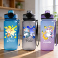 Botella de agua personalizada con nombre y pajita de silicona para niños de 17 oz con animalitos de frutas Regalo de cumpleaños para niños y niñas en el día de la vuelta al cole