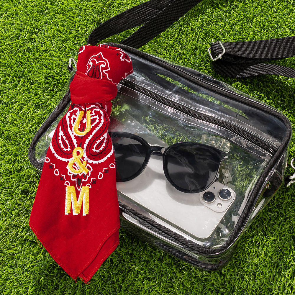 Etiqueta personalizada retro extraíble de espíritu escolar Bolsa transparente con texto bordado Accesorio de concierto Regalo de orgullo de equipo para estudiantes universitarios Amantes de los deport