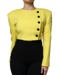 Women's Lemon Yellow Wool Long Sleeves Cropped Coat Jacket Virgin Clothing