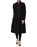 Women's Black Single Breasted Trench Coat Jacket And Red Virgin Wool Nylon Clothing