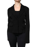 Women's Black Viscose Single Breasted Blazer Jacket Clothing