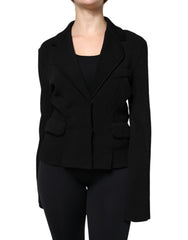 Women's Black Viscose Single Breasted Blazer Jacket Clothing