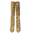 Women's Crocodile-Embossed Leather Stiletto Boot Gold