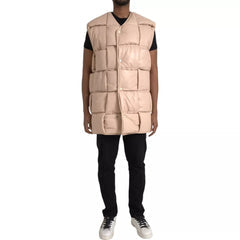 Men's Beige Quilted Sleeveless Calf Leather Jacket Clothing