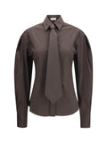 Brunello Cucinelli Cotton Blend with Integrated Tie Shirt — Brown