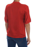 Women's Red Silk Oranges Floral Crystal Blouse