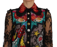 Women's Black Lace Crystal Space Shirt Cotton