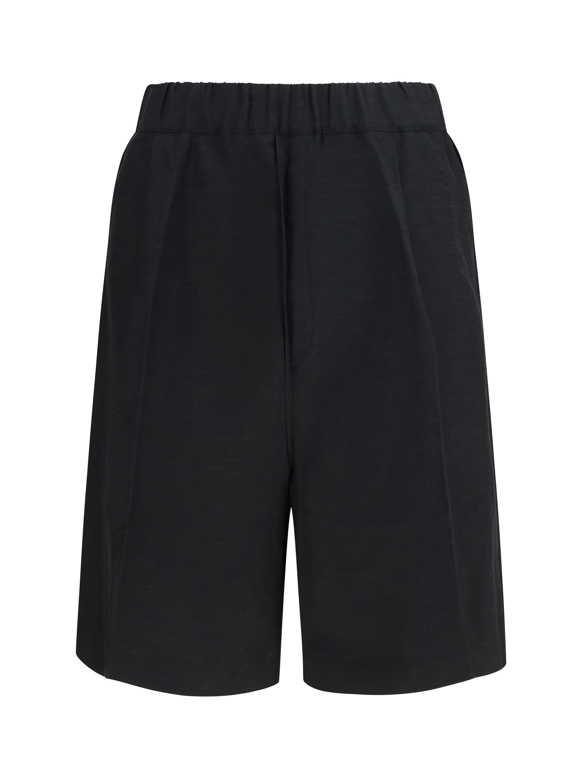 Laneus Viscose and Linen Bermuda Shorts — Black