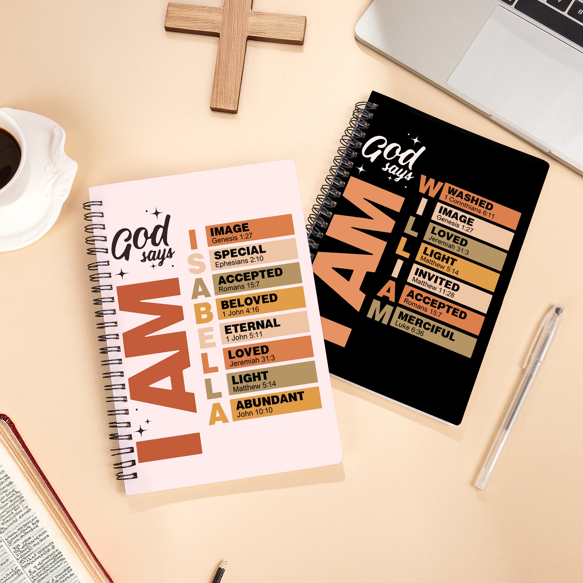 Cuaderno de espiral personalizado God Says Bible Verse A5 con nombre y 120 páginas rayadas Birthday Christmas Gift for Family Friends Christians