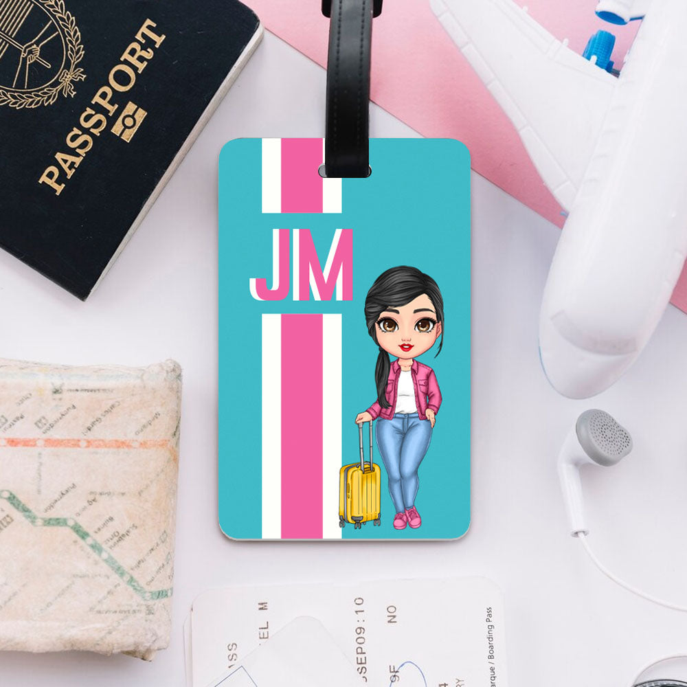 Personalizada Multicolor Sombra Monograma Raya Personaje de dibujos animados Etiqueta de equipaje Accesorios de viaje Regalo de cumpleaños para la familia Niños