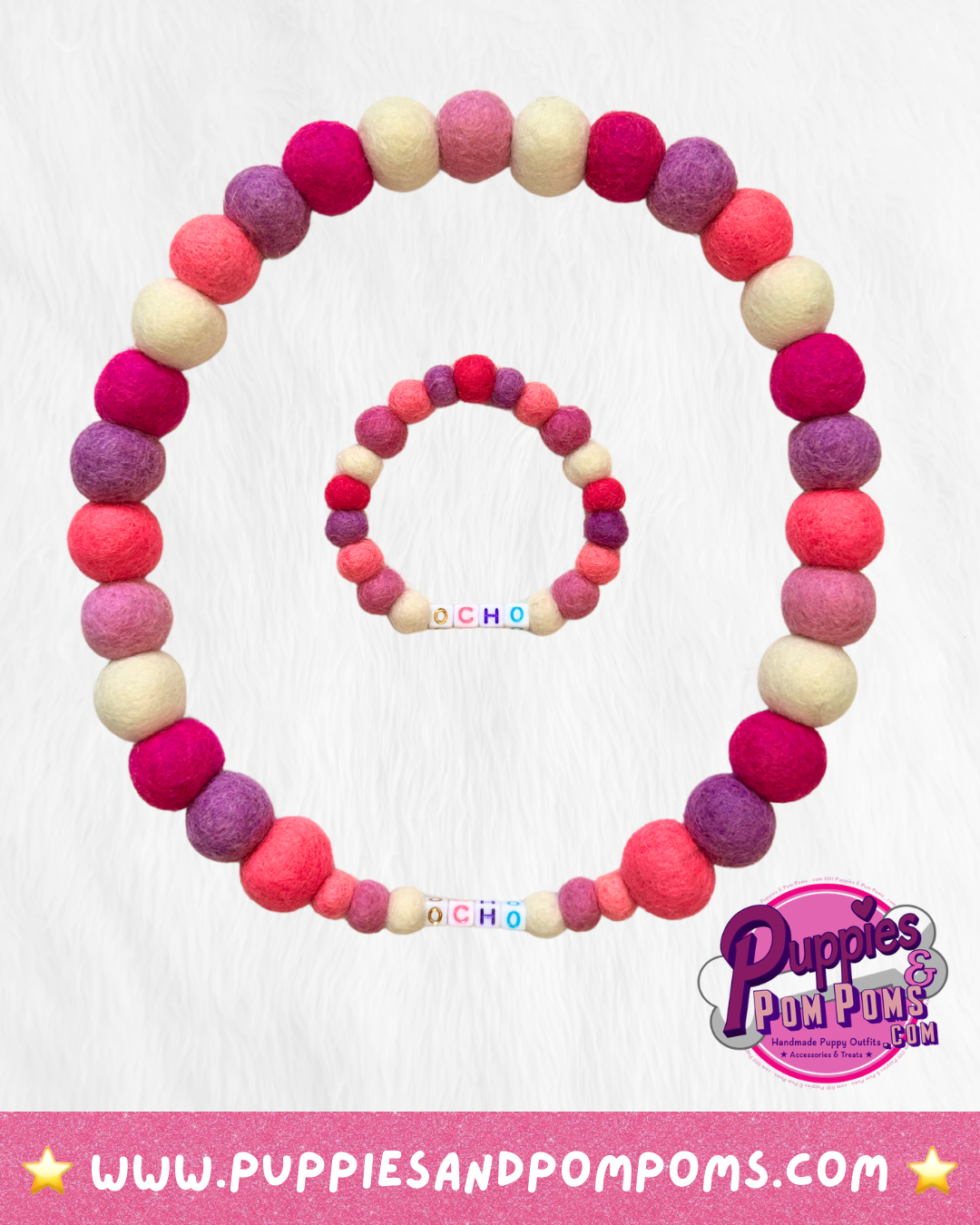 Baby Pink Mix - Personalised Pom Pom Dog Collar