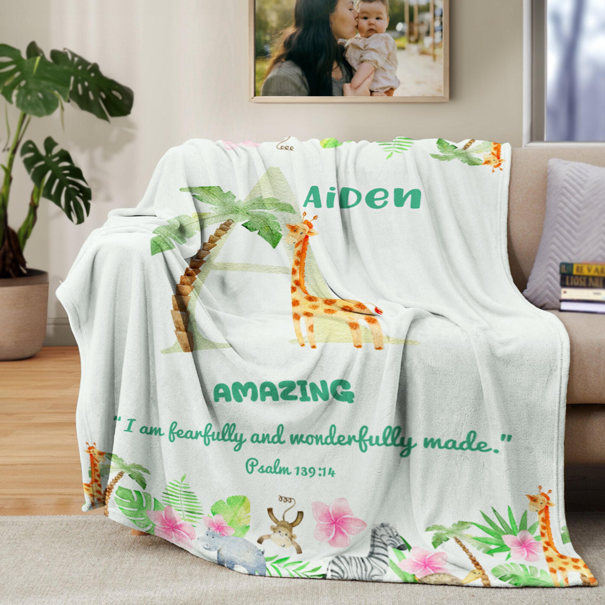 Personalizado lindo animal Biblia inicial suave manta con nombre Decoración del hogar Navidad Cumpleaños Bautizo Regalo para la familia Niños