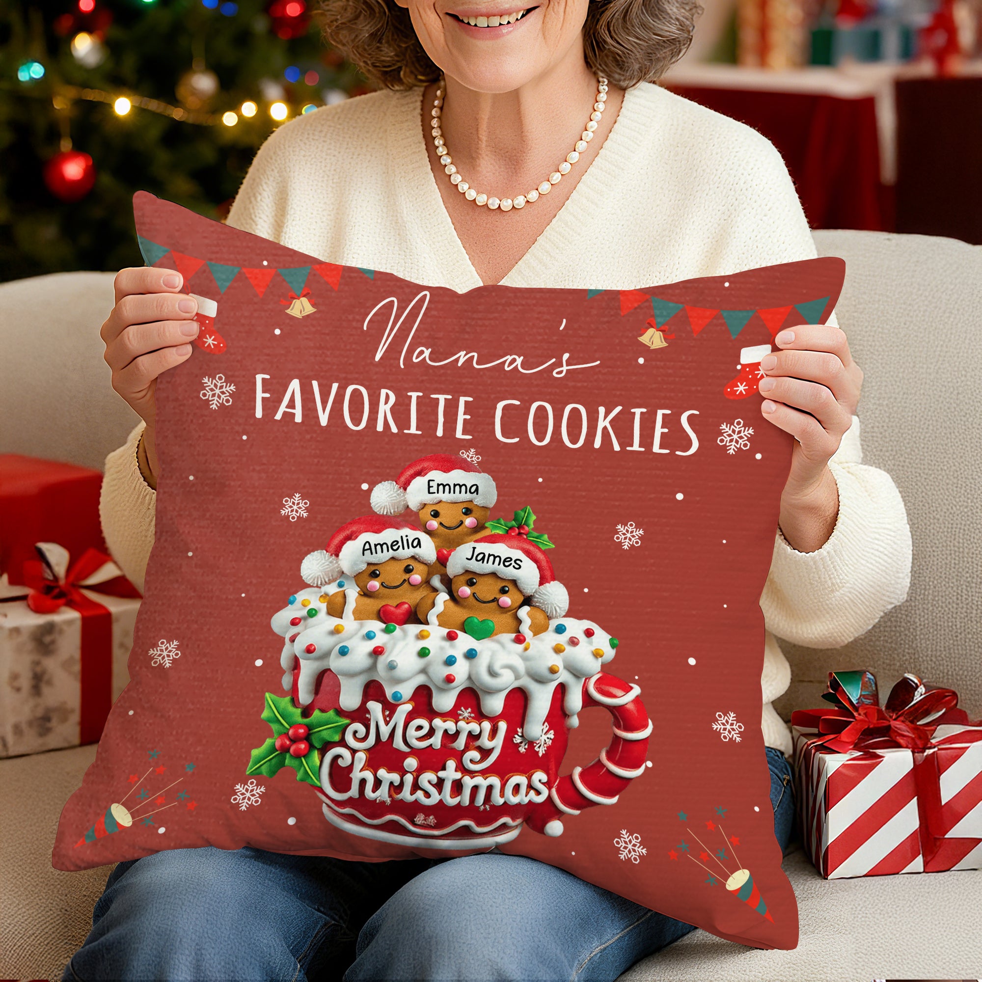 Personalizado lindo hombre de pan de jengibre suave funda de almohada con nombre decoración del hogar inauguración de la casa regalo de Navidad para la abuela abuelo