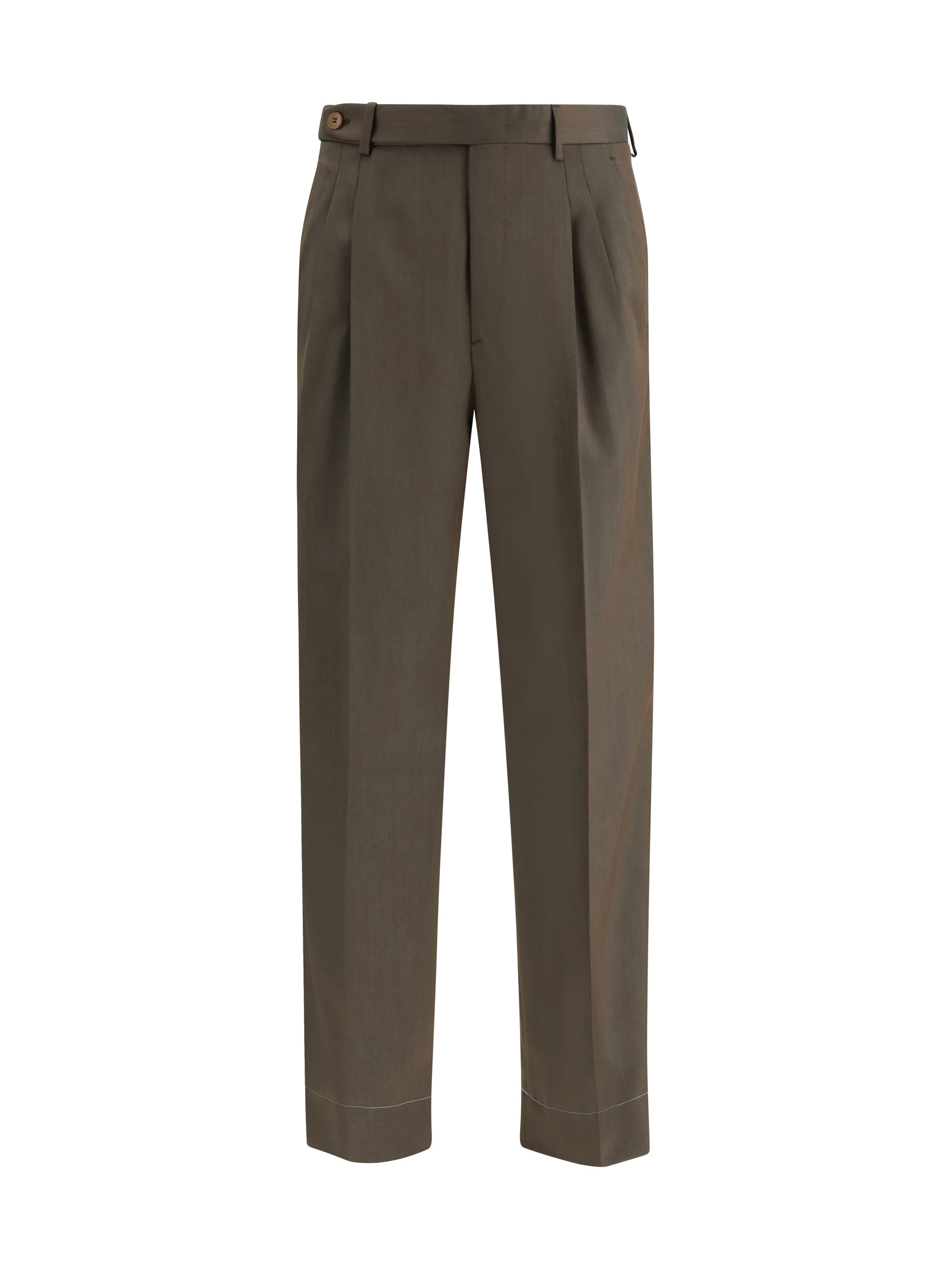 Brioni Pleated Wool Trousers — Kaki